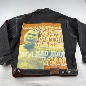 Vintage Platinum FUBU Jean Jacket Mens XL Black Muhammad Ali Denim Y2K Trucker